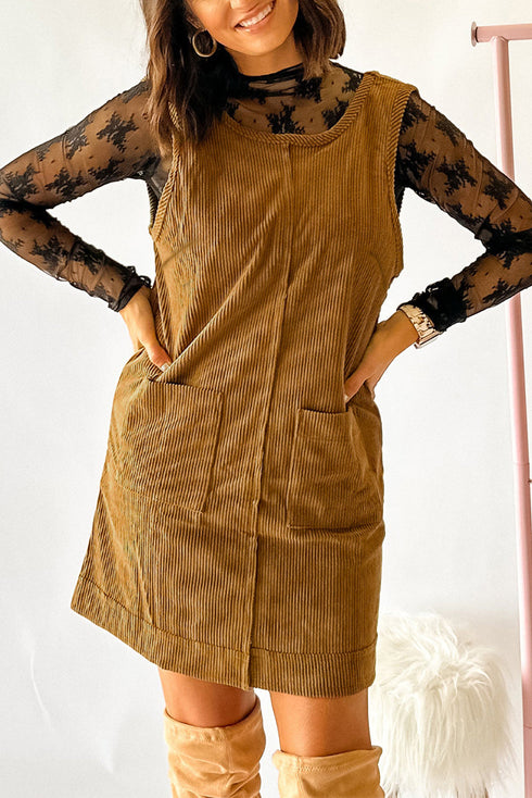 Corduroy Patch Pocket Sleeveless H Line Mini Dress